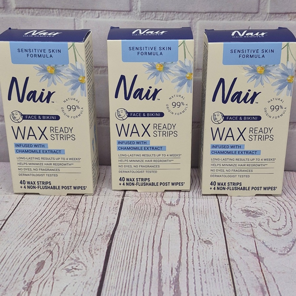 Nair Face & Bikini Wax Ready Strips Sensitive Skin Chamomile 40ct 3 Pack